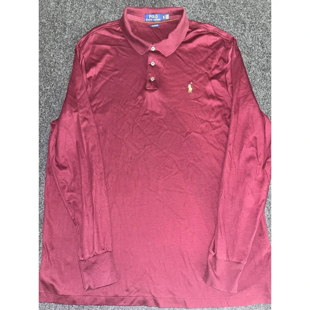 Polo by Ralph Lauren Polo Long‎ Sleeve Polo Shirt Maroon Mens XXL Flesh Pony